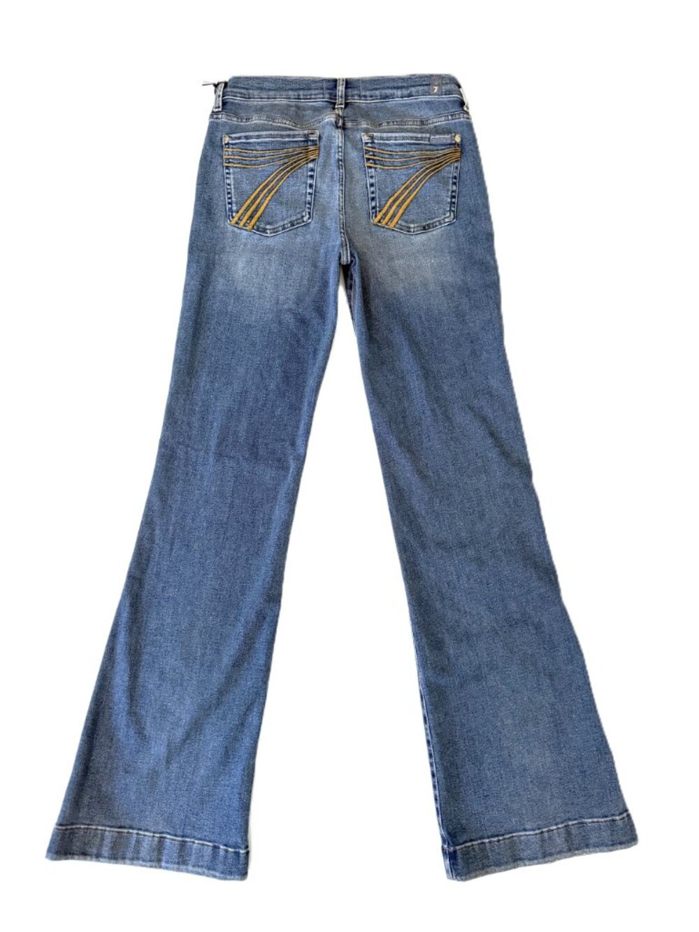 NWOT 7 For All Mankind Dojo Mid Rise Flare Jeans Felicity Wash Gold Stitching 29 - Picture 9 of 9